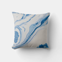 Blauw & Wit Marmerpatroon – Abstracte Vloeistofkun Kussen