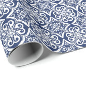 Blauw-wit Marokkaans Patroon Cadeaupapier (Rol Hoek)
