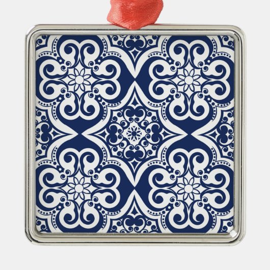 Blauw-wit Marokkaans Patroon Metalen Ornament (Voorkant)
