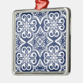 Blauw-wit Marokkaans Patroon Metalen Ornament (Links)