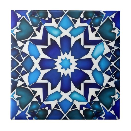 Blauw-wit Marokkaans Patroon Tegeltje (Voorkant)