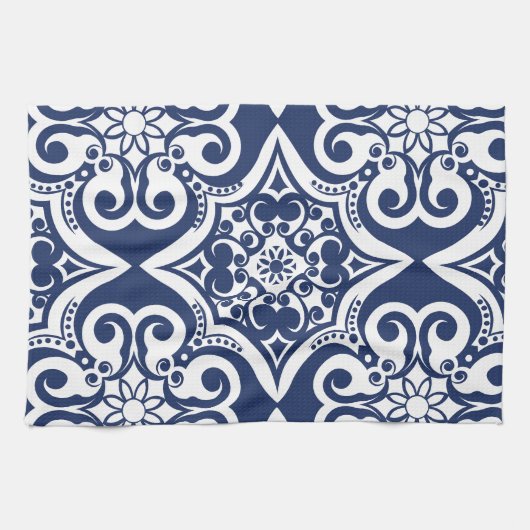 Blauw-wit Marokkaans Patroon Theedoek (Horizontaal)