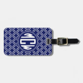 Blauw Wit Marokkaanse Cirkel Monogram DIY BG Bagagelabel (Voorkant horizontaal)