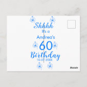 Blauw wit mauve shhhh 60ste verjaardag bloemnaam briefkaart (Achterkant)