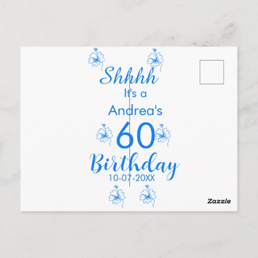 Blauw wit mauve shhhh 60ste verjaardag bloemnaam briefkaart (Achterkant)