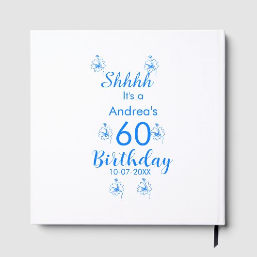Blauw wit mauve shhhh 60ste verjaardag bloemnaam gastenboek (Achterkant)