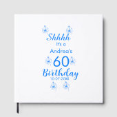 Blauw wit mauve shhhh 60ste verjaardag bloemnaam gastenboek (Voorkant)