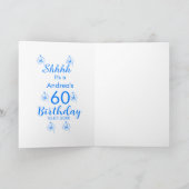 Blauw wit mauve shhhh 60ste verjaardag bloemnaam kaart (Binnen)