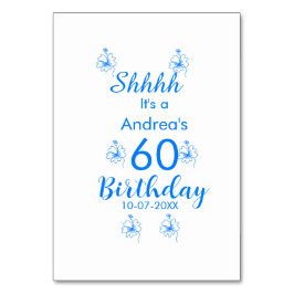 Blauw wit mauve shhhh 60ste verjaardag bloemnaam kaart