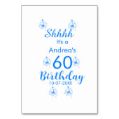 Blauw wit mauve shhhh 60ste verjaardag bloemnaam kaart (Voorkant)