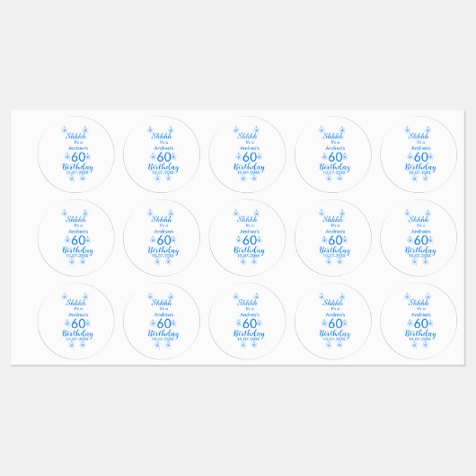 Blauw wit mauve shhhh 60ste verjaardag bloemnaam labels (Vel)