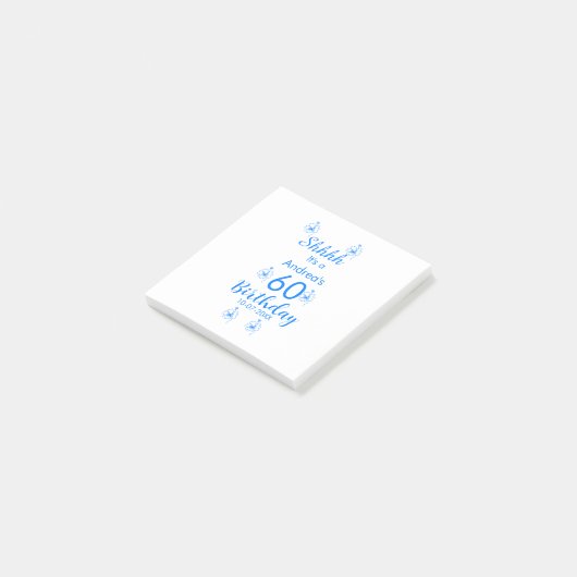 Blauw wit mauve shhhh 60ste verjaardag bloemnaam post-it® notes (Schuin)