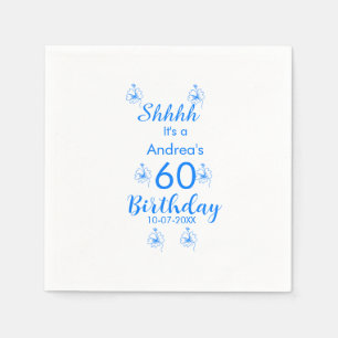 Blauw wit mauve shhhh 60ste verjaardag bloemnaam servet