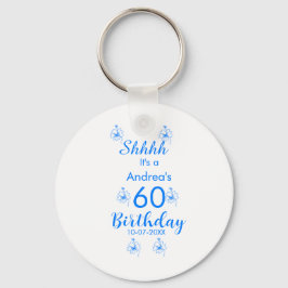 Blauw wit mauve shhhh 60ste verjaardag bloemnaam sleutelhanger