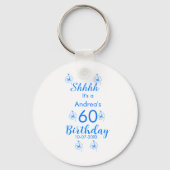 Blauw wit mauve shhhh 60ste verjaardag bloemnaam sleutelhanger (Achterkant)