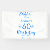 Blauw wit mauve shhhh 60ste verjaardag bloemnaam spandoek (Horizontaal)