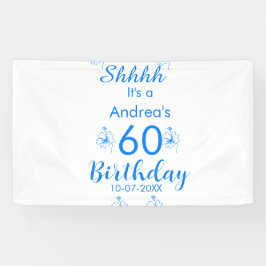 Blauw wit mauve shhhh 60ste verjaardag bloemnaam spandoek