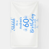 Blauw wit mauve shhhh 60ste verjaardag bloemnaam spandoek (Verticaal)