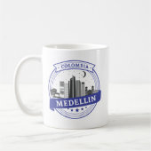 Blauw Wit Medellin Colombia Cityscape Logo Koffiemok (Links)