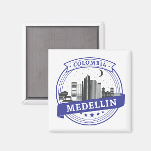 Blauw Wit Medellin Colombia Cityscape Logo Magneet