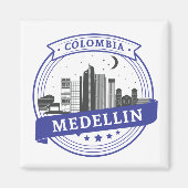Blauw Wit Medellin Colombia Cityscape Logo Magneet (Voorkant)