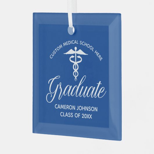 Blauw Wit Medisch School Afstuderen Gift Glas Ornament (Voorkant links)