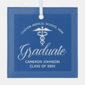 Blauw Wit Medisch School Afstuderen Gift Glas Ornament (Voorkant)