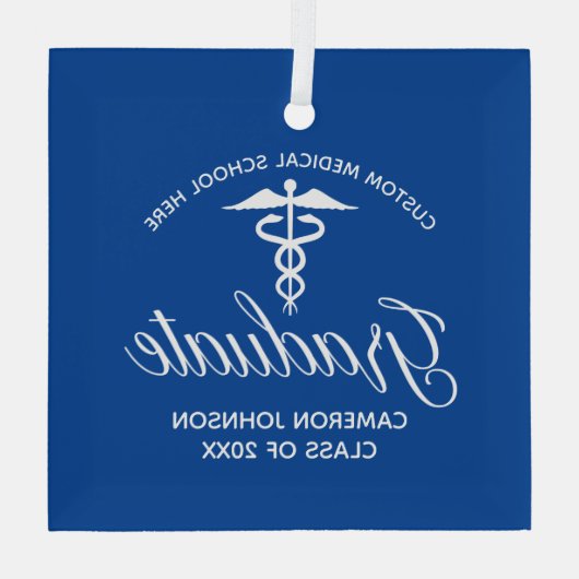 Blauw Wit Medisch School Afstuderen Gift Glas Ornament (Achterkant)