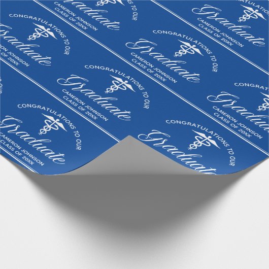 Blauw Wit Medische School Afstudeerfeest Cadeaupapier (Hoek)