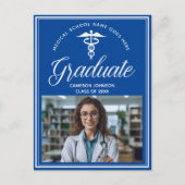 Blauw Wit Medische School Foto Afstuderen Aankondigingskaart (Voorkant)