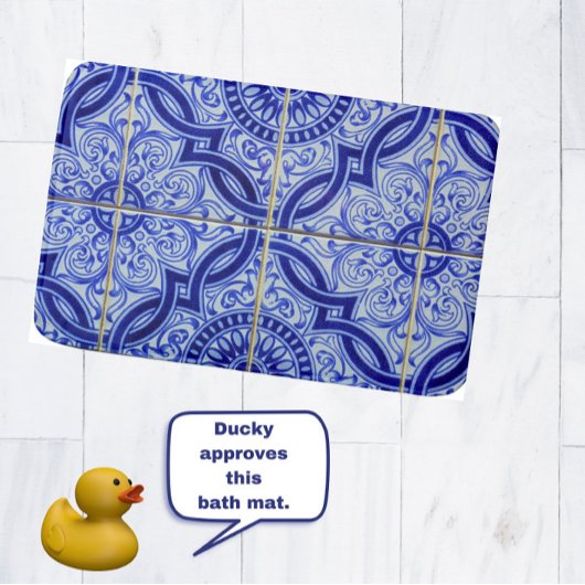Blauw + Wit Mediterraan Azulejo Tegel Patroon Badmat
