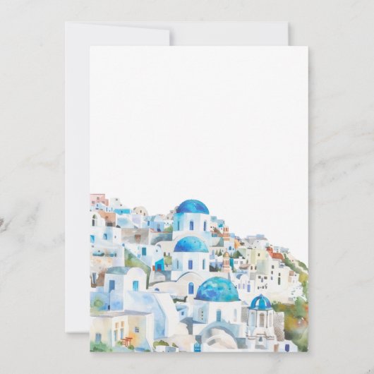 Blauw & Wit Mediterraan Landschap Bruiloft Save The Date (Achterkant)