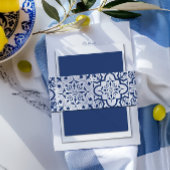 Blauw & Wit Mediterraan Tegel bruiloft Uitnodigingen Wikkel