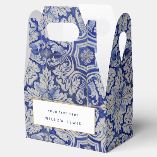 Blauw & Wit Mediterraan Vintage Bloemmotief  Bedankdoosjes (Geopend)