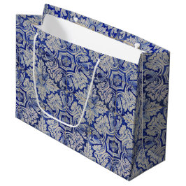 Blauw & Wit Mediterraan Vintage Bloemmotief Groot Cadeauzakje