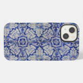 Blauw & Wit Mediterraan Vintage Bloemmotief iPhone Hoesje (Achterkant horizontaal)