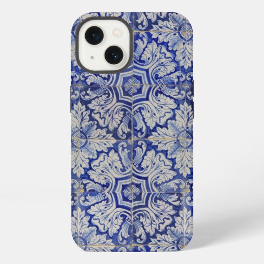 Blauw & Wit Mediterraan Vintage Bloemmotief iPhone Hoesje (Achterkant)