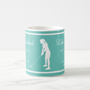 Blauw Wit meer naam Lady golfer silhouet Koffiemok