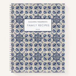  blauw wit meetkundig ventilatorrecept notitieboek