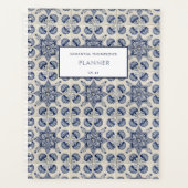 blauw wit meetkundig ventilatorrecept planner (Voorkant)