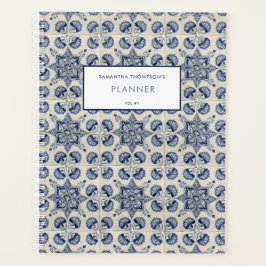  blauw wit meetkundig ventilatorrecept planner