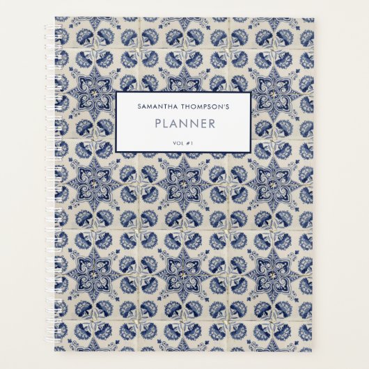 blauw wit meetkundig ventilatorrecept planner (Voorkant)