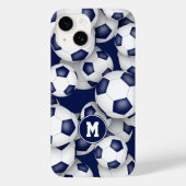 Blauw wit meisjes voetballen patroon monogram Case-Mate iPhone case (Achterkant)