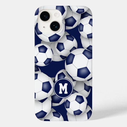 Blauw wit meisjes voetballen patroon monogram Case-Mate iPhone case (Achterkant)
