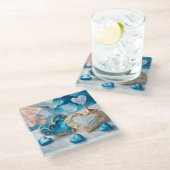 BLAUW & WIT MET GOUDEN RAND HARTEN GLAZEN ONDERZETTER (Schuin)