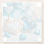 BLAUW & WIT MET GOUDEN RAND HARTEN GLAZEN ONDERZETTER (Achterkant)