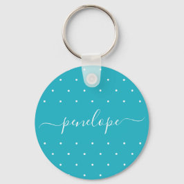 Blauw-wit met Stippen en naamtypografie Sleutelhanger