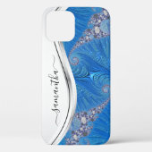 Blauw wit metaal handgeschreven monogram Case-Mate iPhone case (Achterkant)