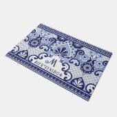 Blauw-wit Mexicaans Tegel Monogram | Bienvenidos Deurmat (Schuin)