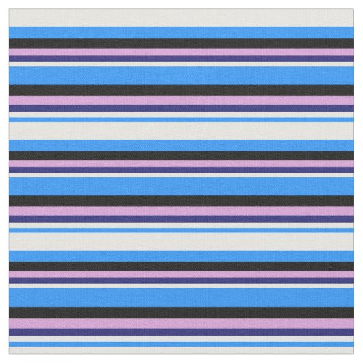 Blauw, wit, Midnight Blue, plum & Black Colour Stof (Close Up)